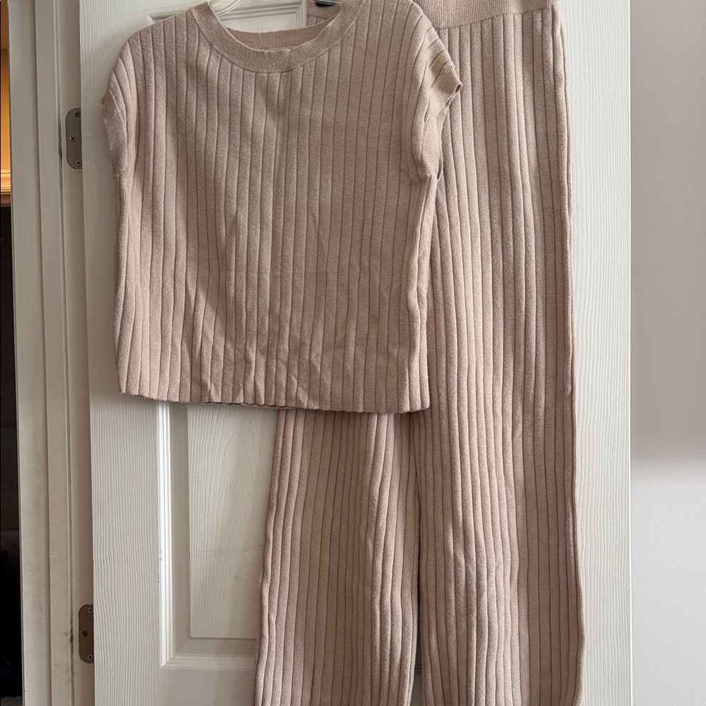 Sincerely Jules Ribbed Two-Piece Set in Beige